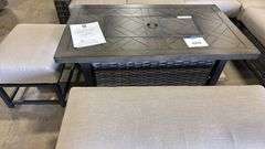 NEW SUNBRELLA ATHENA COLLECTION 7PC SECTIONAL SET W/ FIRE PIT TABLE - CAST ASH