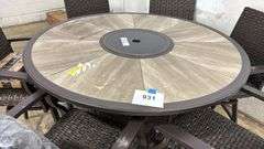 AS IS - 7PC ALL WEATHER COUNTER HEIGHT PATIO DINING SET W/ FIRE TABLE