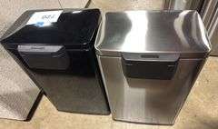 (2) TRAMONTINA STEP ON TRASH CANS - BLACK & STAINLESS