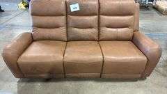 AS IS - COOPER LEATHER POWER RECLINING SOFA - BUTTERNUT