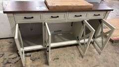 4-DOOR WOOD CONSOLE - CREAM W/ WOOD TOP