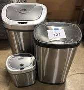 AS IS - (3) STAIBNLESS MOTION SENSOR TRASH CANS