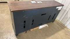 AS IS - 4-DOOR WOOD CONSOLE - BLUE W/ WOOD TOP