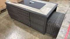ALL WEATHER PATIO FIRE PIT COFFEE TABLE W/ (2) STOOLS