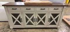 4-DOOR WOOD CONSOLE - CREAM W/ WOOD TOP