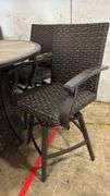AS IS - 7PC ALL WEATHER COUNTER HEIGHT PATIO DINING SET W/ FIRE TABLE