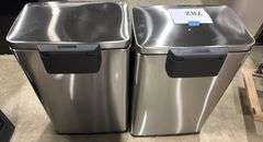 AS IS - (2) TRAMONTINA STAINLESS STEP ON TRASH CANS