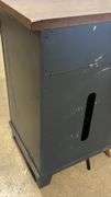 AS IS - 4-DOOR WOOD CONSOLE - BLUE W/ WOOD TOP