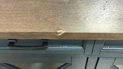 AS IS - 4-DOOR WOOD CONSOLE - BLUE W/ WOOD TOP