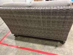 AS IS - SUNBRELLA ALL WEATHER WICKER OUTDOOR LOVESEAT W/ COVER