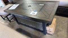 NEW SUNBRELLA ATHENA COLLECTION 7PC SECTIONAL SET W/ FIRE PIT TABLE - CAST ASH