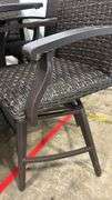 AS IS - 7PC ALL WEATHER COUNTER HEIGHT PATIO DINING SET W/ FIRE TABLE