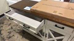4-DOOR WOOD CONSOLE - CREAM W/ WOOD TOP