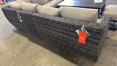 NEW SUNBRELLA ATHENA COLLECTION 7PC SECTIONAL SET W/ FIRE PIT TABLE - CAST ASH