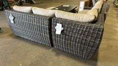 NEW SUNBRELLA ATHENA COLLECTION 7PC SECTIONAL SET W/ FIRE PIT TABLE - CAST ASH