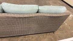 ALL WEATHER SUNBRELLA PATIO SOFA - GREY/ TEAL