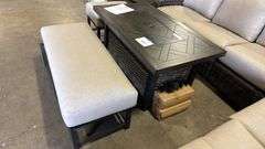 NEW SUNBRELLA ATHENA COLLECTION 7PC SECTIONAL SET W/ FIRE PIT TABLE - CAST ASH