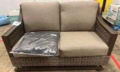 AS IS - SUNBRELLA ALL WEATHER WICKER OUTDOOR LOVESEAT W/ COVER