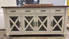 4-DOOR WOOD CONSOLE - CREAM W/ WOOD TOP