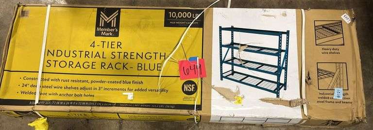 (1) 4-TIER SHELVING RACK IN BOX - BLUE - Earl's Auction Company