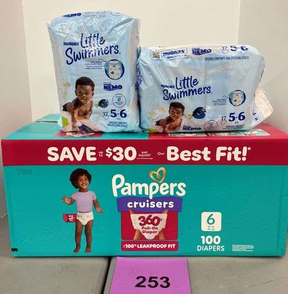 BOX OF DIAPERS & (2) PACKS - SIZE 6