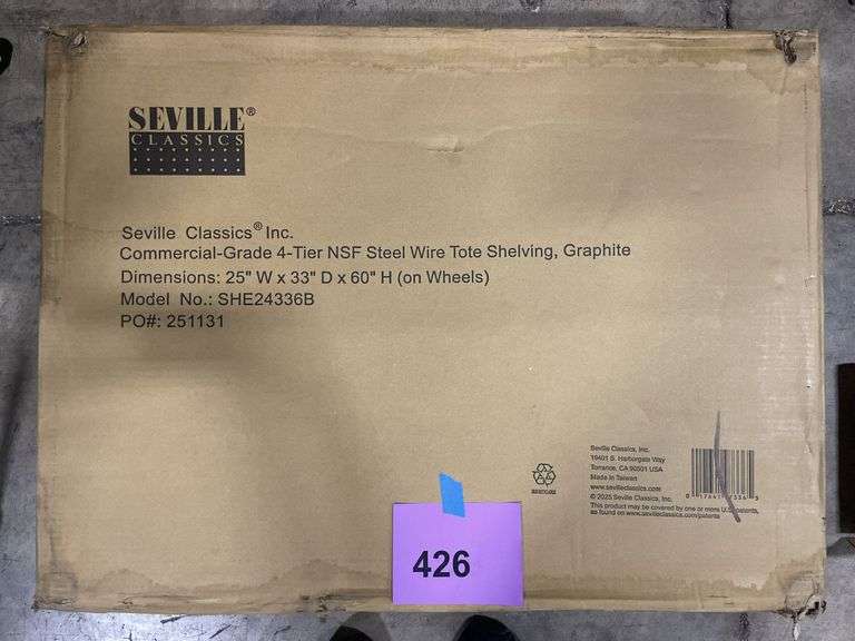 SEVILLE CLASSICS 4 TIER TOTE SHELVING RACK IN BOX - GRAPHITE