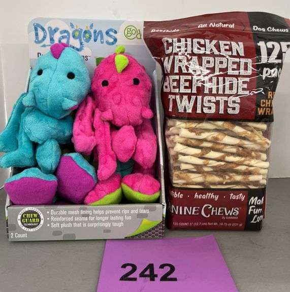 2PC DOG LOT - DRAGON TOYS & BEEFHIDE TWISTS