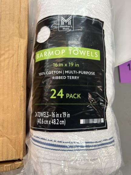 BOX OF TRASH BAGS & PACK OF TOWELS