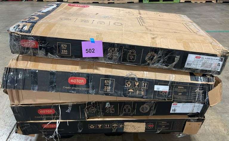 AS IS - (4) KETER XXL WOOD DECK BOXES IN BOXES