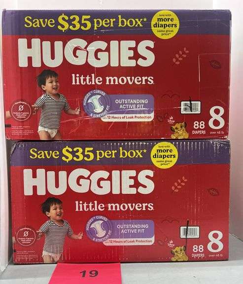 (2) BOXES OF HUGGIES DIAPERS - SIZE 8