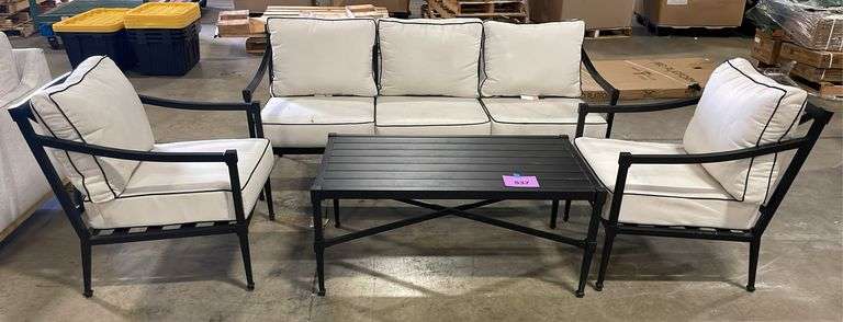 AS IS - SUNBRELLA 4PC ALL WEATHER PATIO SET - BLACK & WHITE