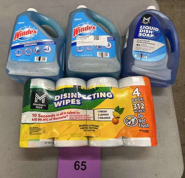 4PC CLEANING LOT - WIPES, DISH SOAP & WINDEX