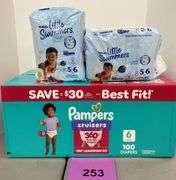 BOX OF DIAPERS & (2) PACKS - SIZE 6