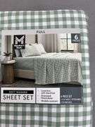 FULL 6PC SOFT WASHED SHEET SET - GREEN & WHITE
