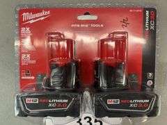 (2) MILWAUKEE M12 RED LITHIUM BATTERIES