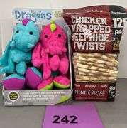 2PC DOG LOT - DRAGON TOYS & BEEFHIDE TWISTS