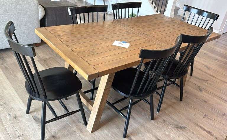 WOOD DINING TABLE & (6) CHAIRS