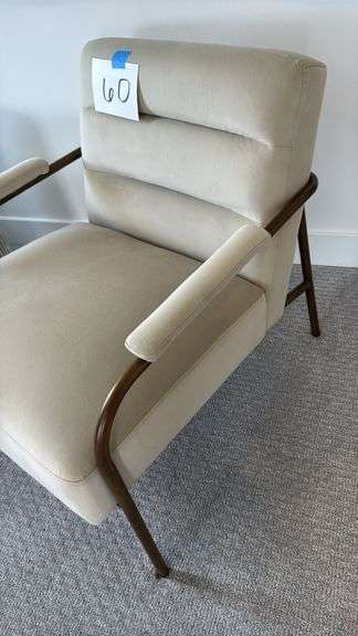 BEIGE ACCENT CHAIR W/ GOLD METAL TRIM