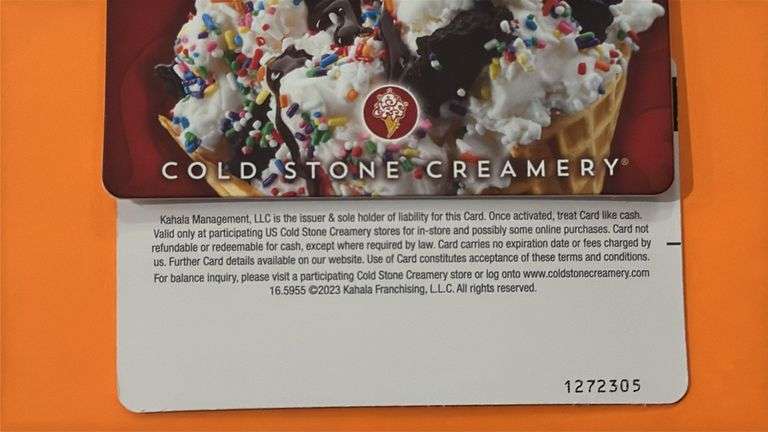 (6) COLD STONE CREAMERY $10 GIFT CARDS ($60 TOTAL VALUE)