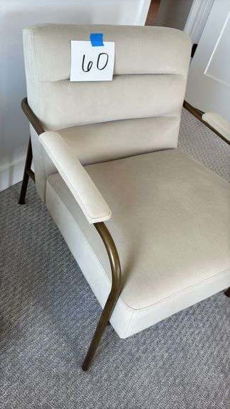BEIGE ACCENT CHAIR W/ GOLD METAL TRIM