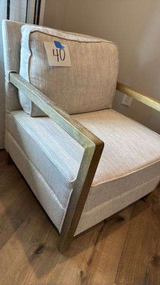 BEIGE ACCENT CHAIR W/ WOOD TRIM
