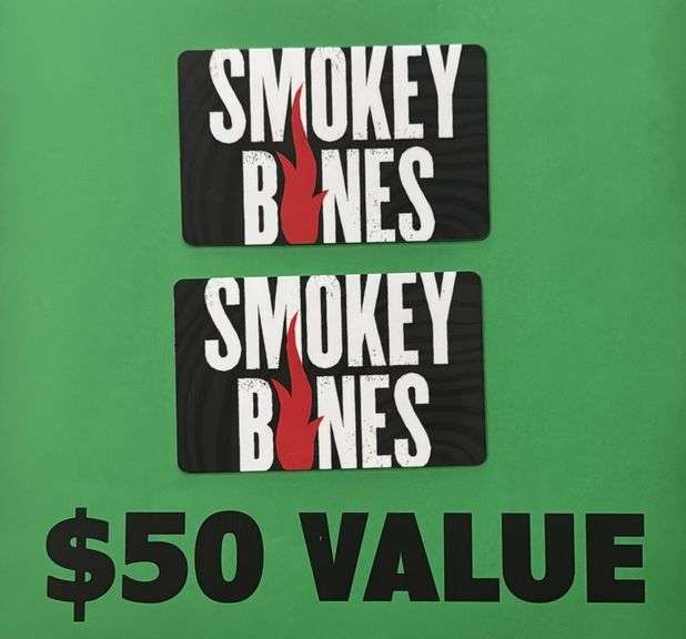 (2) SMOKEY BONES $25 GIFT CARDS ($50 TOTAL VALUE)