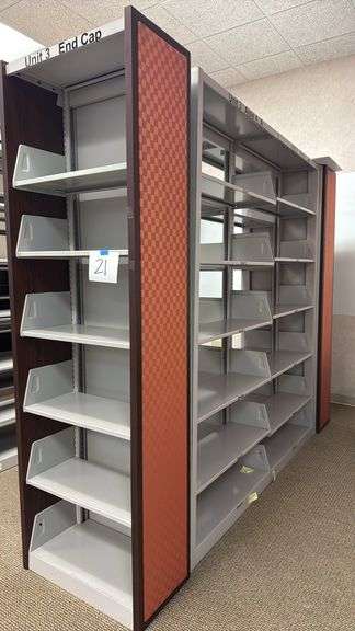 Library Stacker 9FT DOUBLE SIDED METAL LIBRARY STACK W/ END CAP - Earl's Auction Company