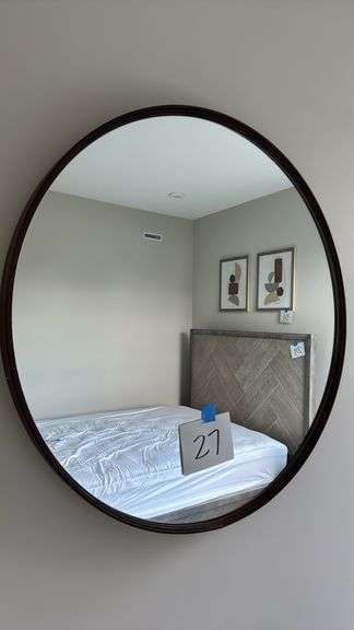 ROUND FRAMED WALL MIRROR - BROWN