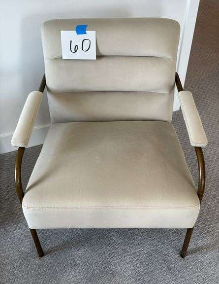 BEIGE ACCENT CHAIR W/ GOLD METAL TRIM