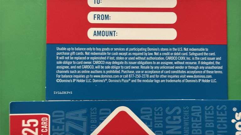 (2) DOMINO'S $25 GIFT CARDS ($50 TOTAL VALUE)
