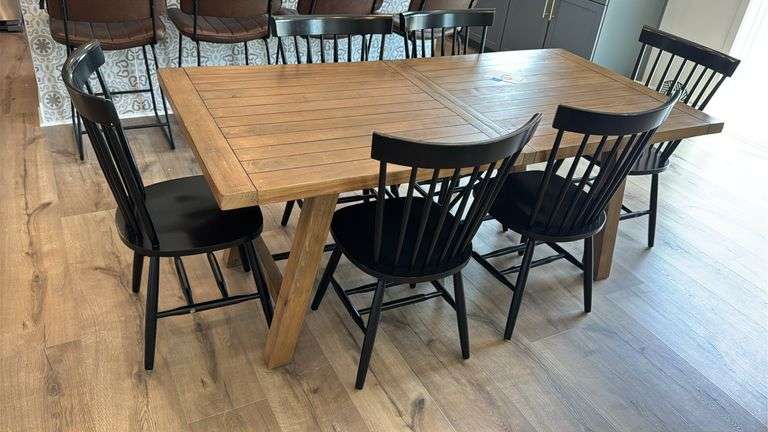WOOD DINING TABLE & (6) CHAIRS