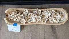 WOOD CENTERPIECE DECOR W/ FAUX FLOWERS