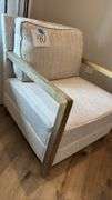 BEIGE ACCENT CHAIR W/ WOOD TRIM