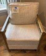 BEIGE ACCENT CHAIR W/ WOOD TRIM
